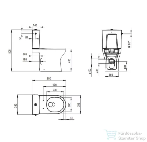 Deante JASMIN monoblokkos WC csésze,  perem nélküli, ülőkével CDJD6RPS