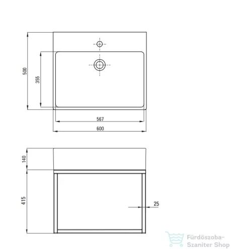 Deante TEMISTO kerámia mosdó 60x50 cm, fekete álló konzollal CDTW6U6S