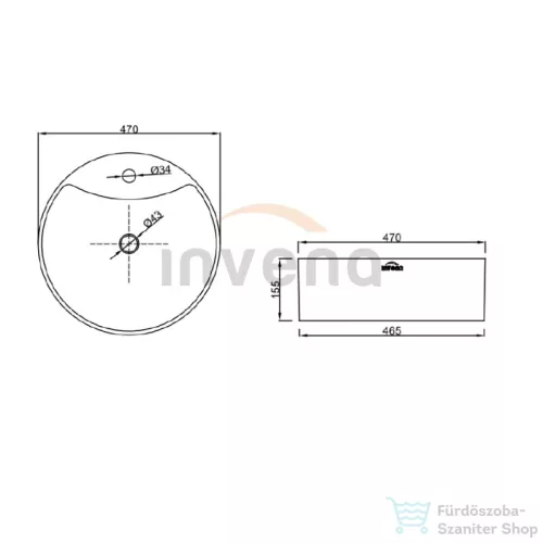 Invena RONDI 47 cm-es pultra ültethető mosdó,fehér CE-21-001-W