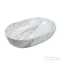   Invena KORFU 60x42 cm-es pultra ültethető mosdó csaplyuk nélkül,fényes fehér márvány hatású CE-34-701-C