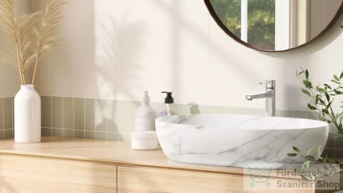 Invena KORFU 60x42 cm-es pultra ültethető mosdó csaplyuk nélkül,fényes fehér márvány hatású CE-34-701-C