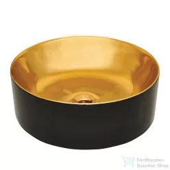   Invena KOS 41,5 cm-es pultra ültethető mosdó csaplyuk nélkül,fényes fekete/arany CE-38-027-C