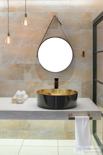 Invena KOS 41,5 cm-es pultra ültethető mosdó csaplyuk nélkül,fényes fekete/arany CE-38-027-C