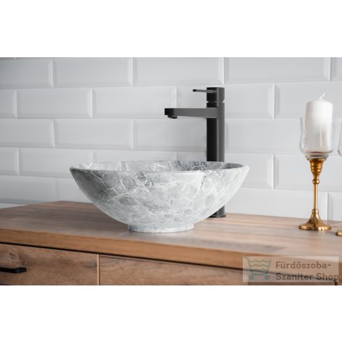 Invena TINOS 39,5 cm-es pultra ültethető mosdó csaplyuk nélkül,matt szürke márvány hatású CE-43-707-C