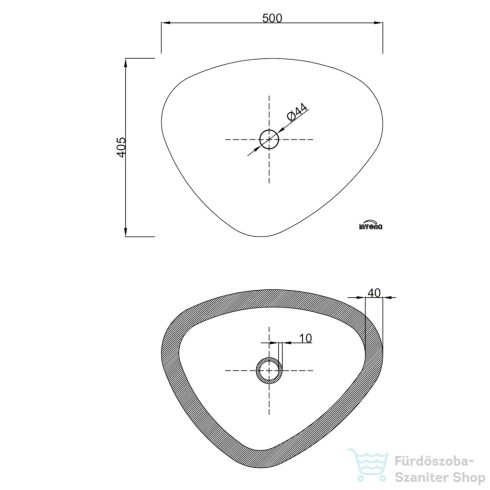 Invena TRIGONO 50x40,5 cm-es pultra ültethető mosdó csaplyuk nélkül,fehér CE-58-001-W
