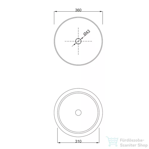 Invena LIMNOS 36 cm-es pultra ültethető mosdó csaplyuk nélkül,fehér CE-59-001-W