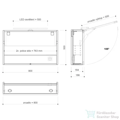 Sapho CLOE tükrösszekrény LED világítással, 80x50x18cm (CE080-0030)