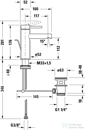 Duravit CIRCLE M mosdó csaptelep automata leeresztővel, króm CE1020001010