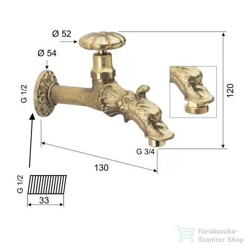 Sapho Retró szelep rozettával, bronz (CH123)