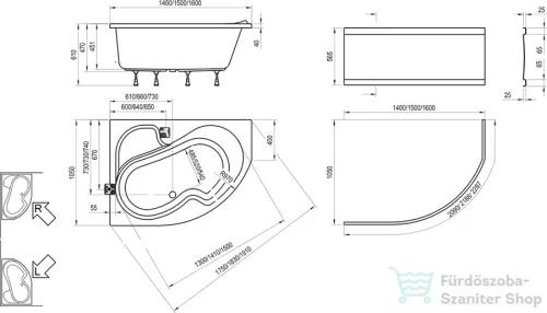 Ravak Rosa I 140 x 105 bal akrilkád (hófehér) CI01000000