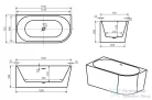 Niwell AVIORA L 150x75 cm falhoz illeszthető szabadon álló kád, balos, fehér COM-NW-KSZ-AVI-Lxxx