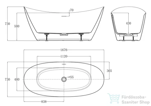 Niwell LEXIE 168x73 cm szabadon álló kád, fehér COM-NW-KSZ-LEX168