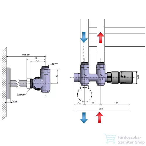 Sapho TWIN COMBI TERMO csatlakozó készlet radiátorhoz, króm, jobb (CP5010S)