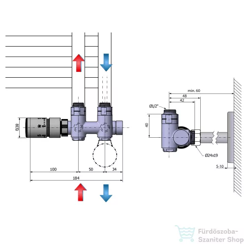 Sapho TWIN COMBI TERMO csatlakozó készlet radiátorhoz, króm, bal (CP5012S)