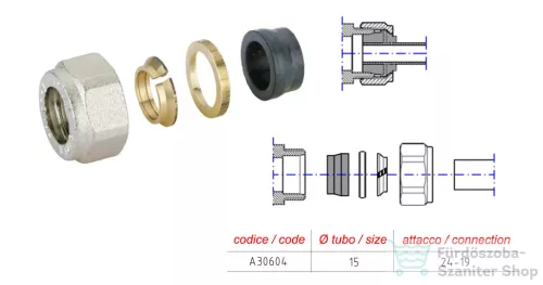 AQUALINE ECO szorítógyűrűs csavar, réz, 15mm, menet:24-19, nikkel, (pár) (CP9990)