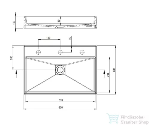 Deante Correo ráültethető gránit mosdó 60x40 cm, túlfolyó nélkül, matt fekete CQR_NU6S