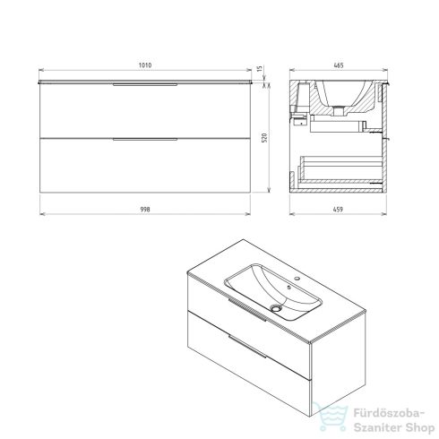 Sapho CIRASA Mosdótartó szekrény, 2 fiókkal, 99,8x52x46cm, fényes fehér (CR100-3030)