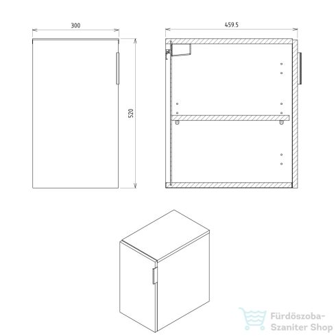 Sapho CIRASA Alsó szekrény, 1 ajtóval, jobbos/balos 30x52x46cm, ezüst tölgy (CR302-1111)