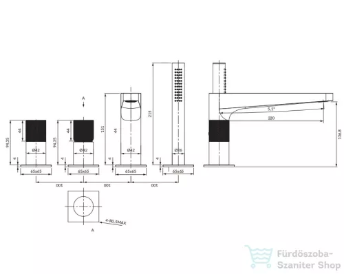 Omnires CONTOUR 4 üléses kádtöltő csaptelep, szálcsiszolt antracit CT8032AT