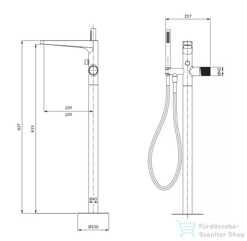 Omnires CONTOUR szabadon álló kádtöltő csaptelep, króm CT8033CR