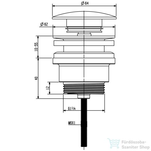 Sapho KLIK-KLAK mosdólefolyó, 5/4, gun metal (CV1002GM)