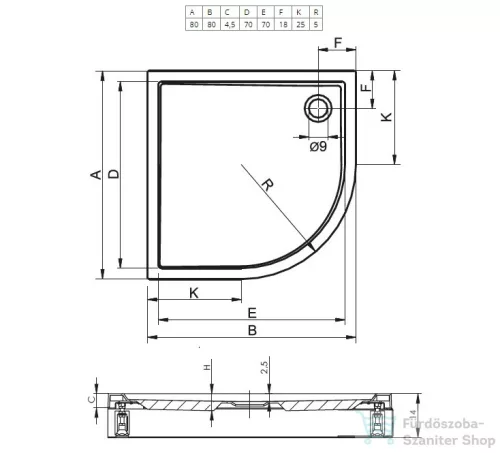 Riho Davos 80x80x14 íves zuhanytálca előlappal és lábbal 279