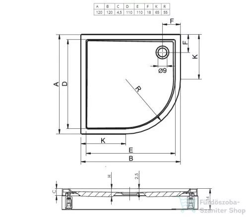 Riho Davos 120x120x14 íves zuhanytálca előlappal és lábbal 289