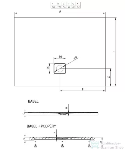 Riho Basel 100x100x4,5 szögletes zuhanytálca zuhanyszifonnal 430