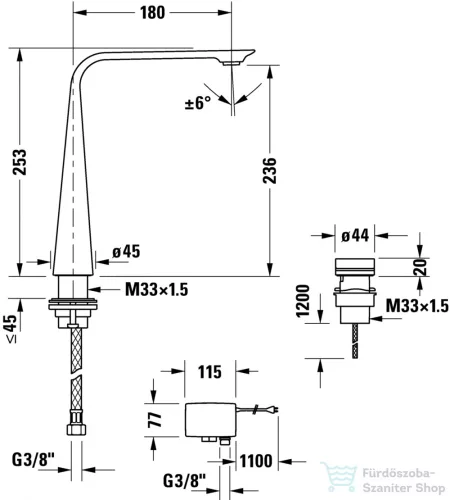 Duravit D.1 magasított 2 üléses elektronikus csaptelep XL elektronikus dugóval ellátott hálózati elemmel,leeresztő nélkül,króm D11110007010