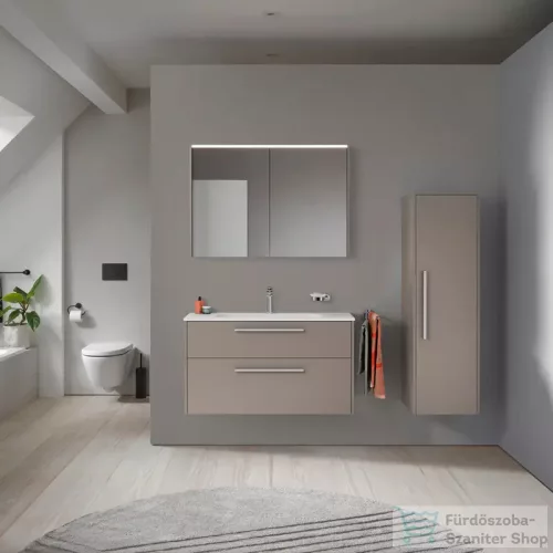 Duravit D-CODE 132x40x36 cm-es 1 ajtós félmagas szekrény króm fogantyúval, jobbos, matt bazalt DC1338R10430000