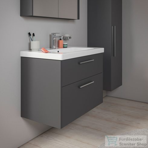 Duravit D-CODE 132x40x36 cm-es 1 ajtós félmagas szekrény króm fogantyúval, jobbos, matt grafit DC1338R10490000