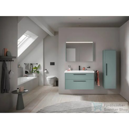 Duravit D-CODE 132x40x36 cm-es 1 ajtós félmagas szekrény fekete fogantyúval, jobbos, matt flord zöld DC1338RBDHG0000