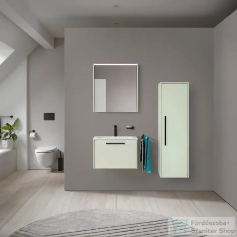 Duravit D-CODE 132x40x36 cm-es 1 ajtós félmagas szekrény fekete fogantyúval, jobbos, matt halványzöld DC1338RBDHH0000