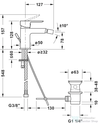Duravit D-CODE bidé csaptelep automata leeresztővel, matt fekete DC2400011046