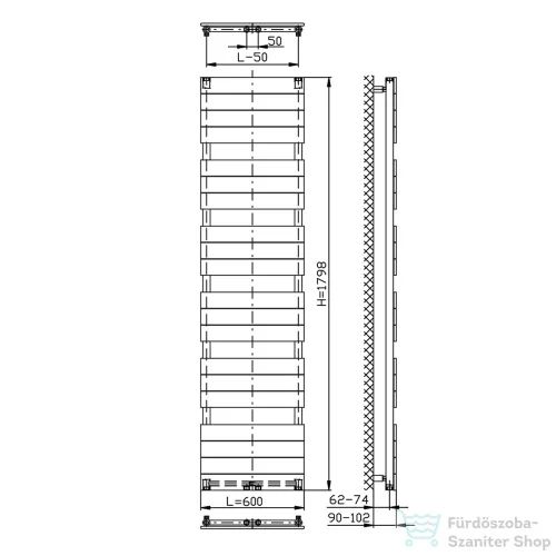 AQUALINE BONDI fürdőszobai radiátor, 600x1798mm, Antracit (DC455T)