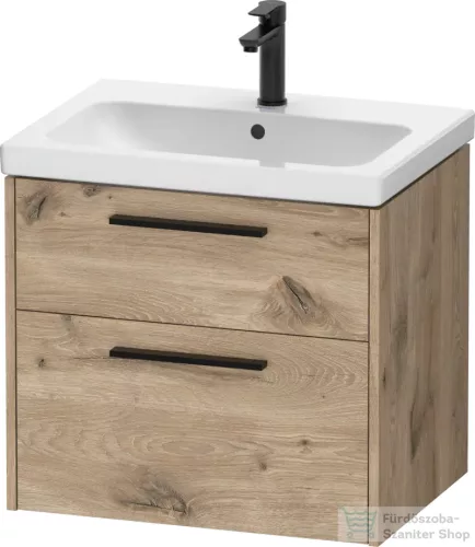 Duravit D-CODE 63,4x46 cm-es 2 fiókos alsószekrény mosdó és csaptelep nélkül, fekete fogantyúval, márványos tölgy DC46710BD550000