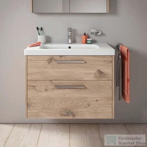 Duravit D-CODE 78,4x46 cm-es 2 fiókos alsószekrény mosdó és csaptelep nélkül, króm fogantyúval, márványos tölgy DC4672010550000