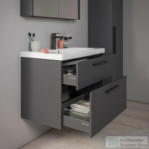 Duravit D-CODE 78,4x46 cm-es 2 fiókos alsószekrény mosdó és csaptelep nélkül, fekete fogantyúval, matt grafit DC46720BD490000