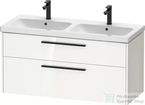 Duravit D-CODE 118,4x46 cm-es 2 fiókos alsószekrény mosdó és csaptelep nélkül, fekete fogantyúval, fényes fehér DC46740BD220000