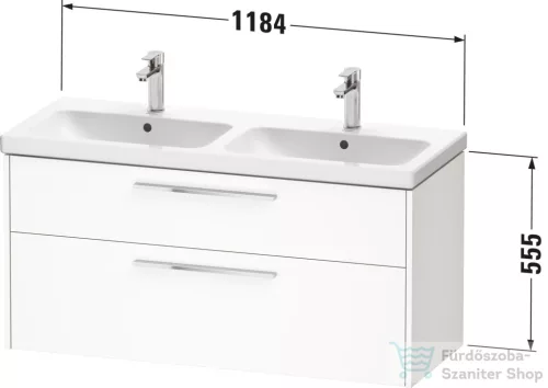 Duravit D-CODE 118,4x46 cm-es 2 fiókos alsószekrény mosdó és csaptelep nélkül, fekete fogantyúval, fényes fehér DC46740BD220000