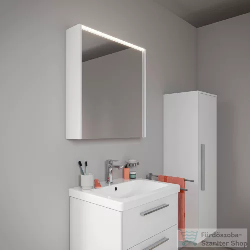 Duravit D-CODE 65x70 cm-es tükrös szekrény világítással, dugaljjal, balos, fényes fehér DC7105L22220000