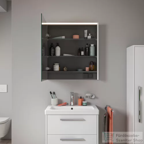 Duravit D-CODE 65x70 cm-es tükrös szekrény világítással, dugaljjal, balos, matt bazalt DC7105L43430000