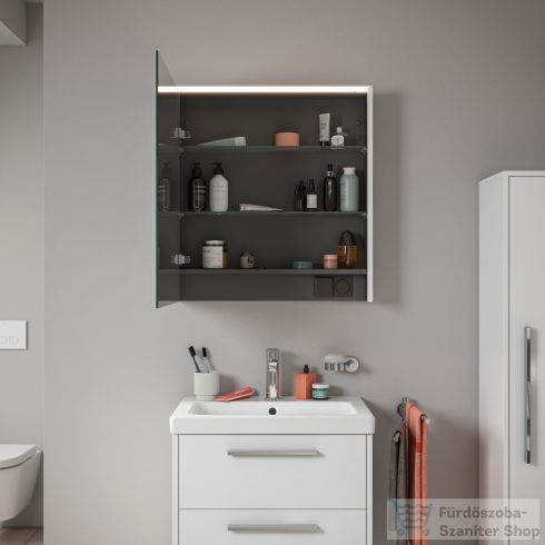 Duravit D-CODE 65x70 cm-es tükrös szekrény világítással, dugaljjal, balos, matt taupe DC7105L91910000