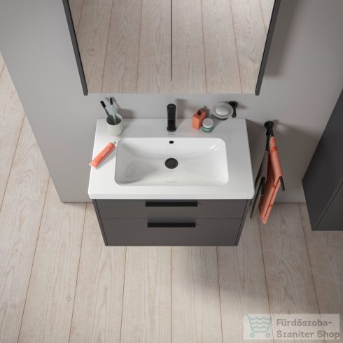 Duravit D-CODE 80x70 cm-es 2 ajtós tükrös szekrény világítással, dugaljjal, matt antracit DC7106049490000