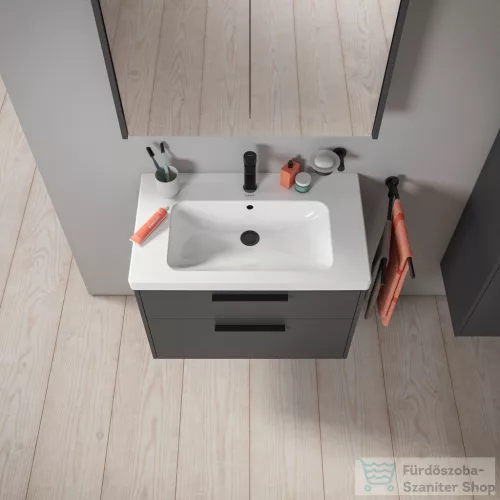 Duravit D-CODE 80x70 cm-es 2 ajtós tükrös szekrény világítással, dugaljjal, matt antracit DC7106049490000