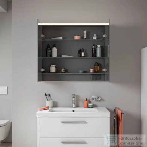 Duravit D-CODE 80x70 cm-es 2 ajtós tükrös szekrény világítással, dugaljjal, matt taupe DC7106091910000