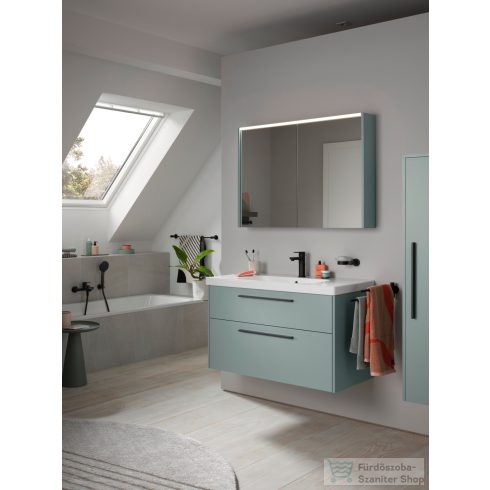 Duravit D-CODE 100x70 cm-es 2 ajtós tükrös szekrény világítással, dugaljjal, matt fjord zöld DC71070HGHG0000