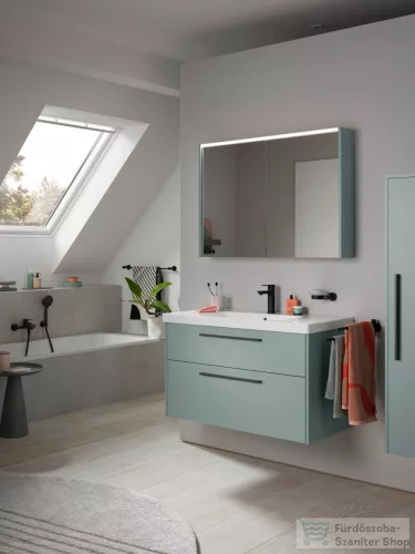 Duravit D-CODE 100x70 cm-es 2 ajtós tükrös szekrény világítással, dugaljjal, matt fjord zöld DC71070HGHG0000