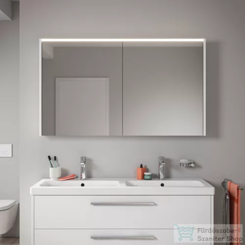 Duravit D-CODE 120x70 cm-es 2 ajtós tükrös szekrény világítással, dugaljjal, matt fehér DC7108018180000