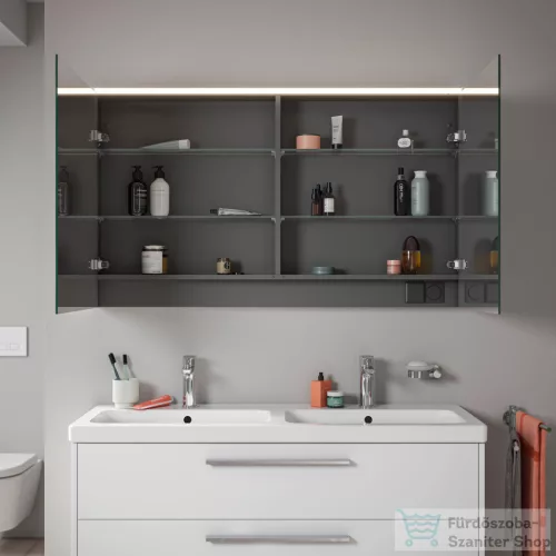 Duravit D-CODE 120x70 cm-es 2 ajtós tükrös szekrény világítással, dugaljjal, fényes fehér DC7108022220000